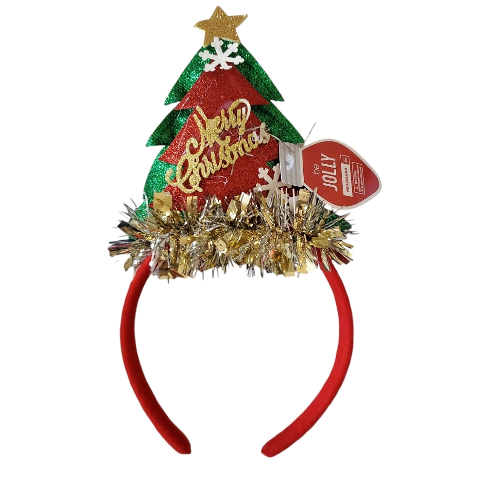 NWT Be Jolly Holiday Merry Christmas Tree‎ Headband One Size Red Green